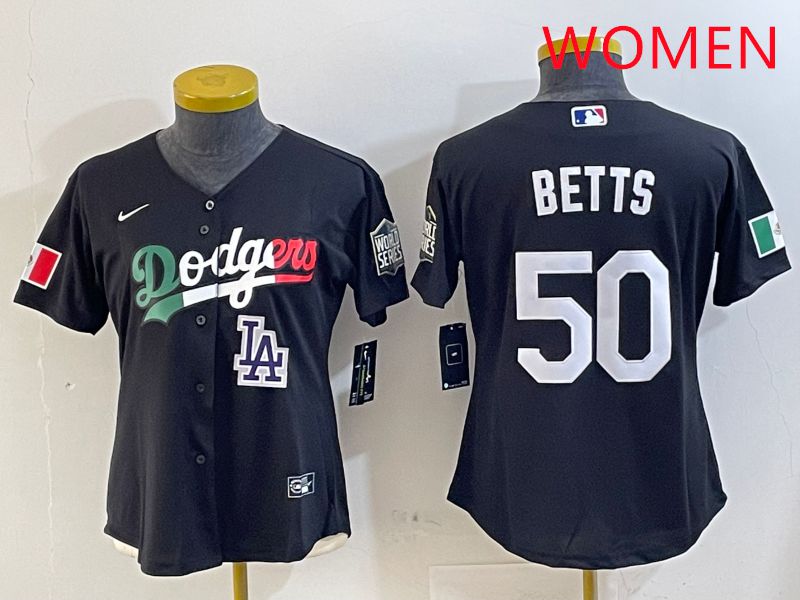 Women Los Angeles Dodgers 50 Betts Black Mexico Game 2025 Nike MLB Jersey style 10